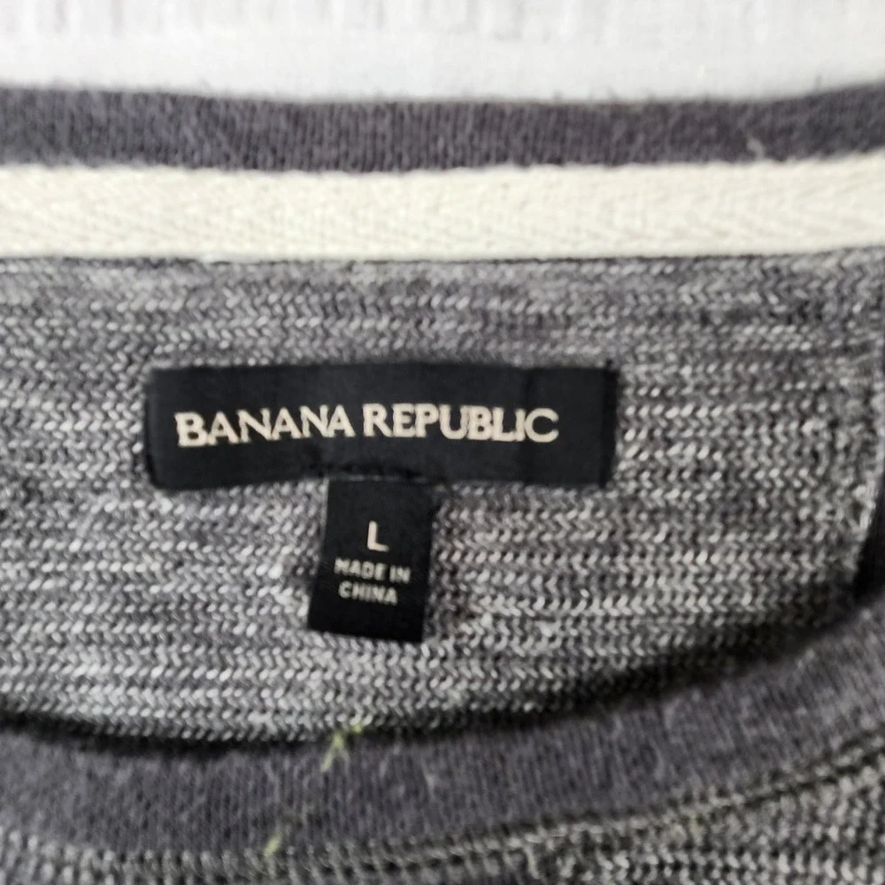 Banana Republic Mens L Charcoal Gray Knit Cotton Linen Sweatshirt Pullover